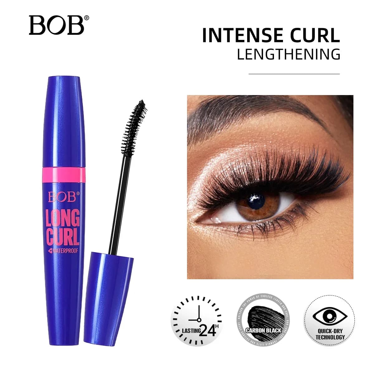 BOB Volumizing Curling Mascara Waterproof Long Lasting Smudge-Proof Lash Defining Eye Makeup