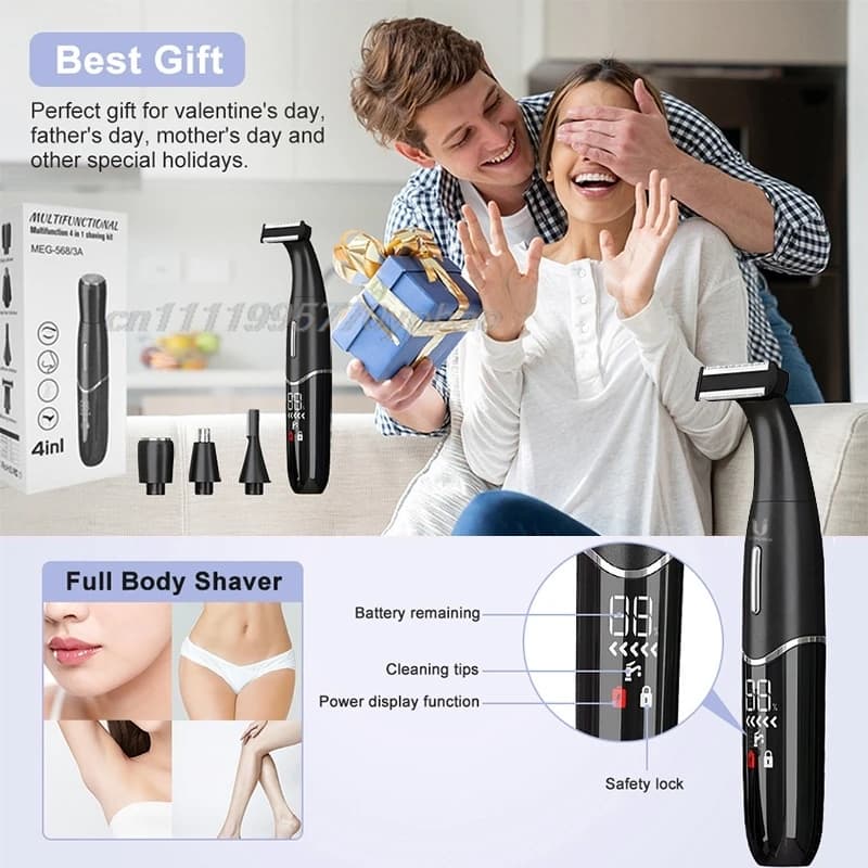 6-in-1 Electric Shaver Bikini Trimmer Body for Facial Underarm Leg Hair Removal Grooming Tool