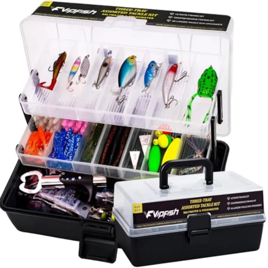 Complete Kit of 448 Fishing baits with 3 Layers Tool Box, Ami, Weights, Floating, Pinze, Rig, Terminals, Fluorocarbon Wire and Accessories