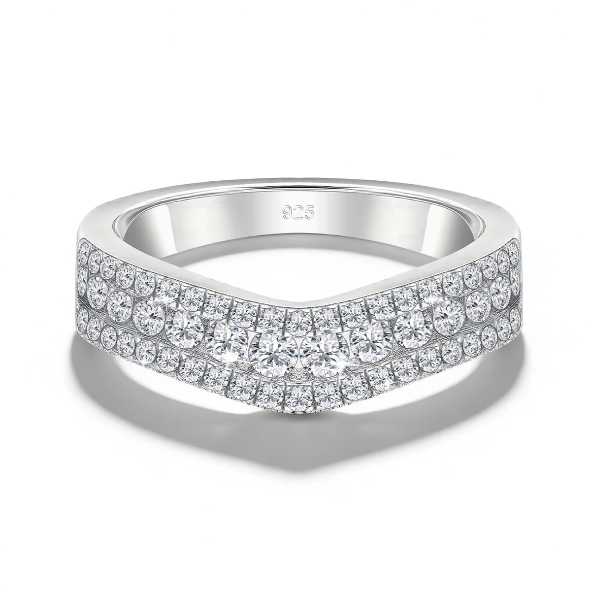 925 Sterling Silver V-Shaped Moissanite Ring for Women Full Moissanite Engagement Wedding Ring Stackable Promise Fine Jewelry