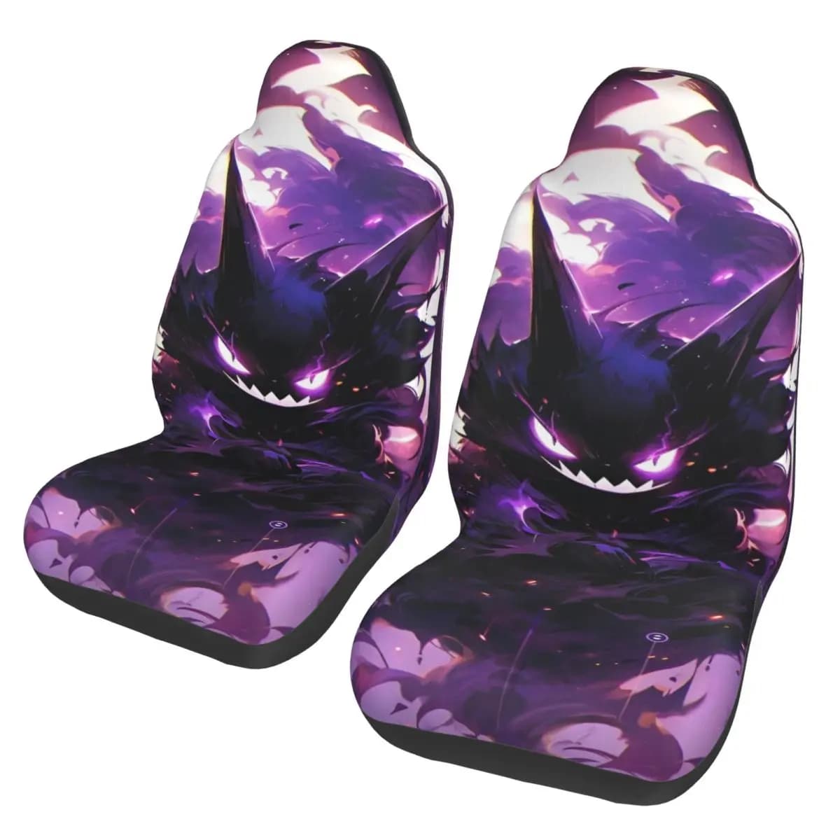 Car Seat Cover Universal Cartoon Dark Night Gengar, Poke-Mon Auto Seat Bearing for All Seasons, Car Accessories in Polyester