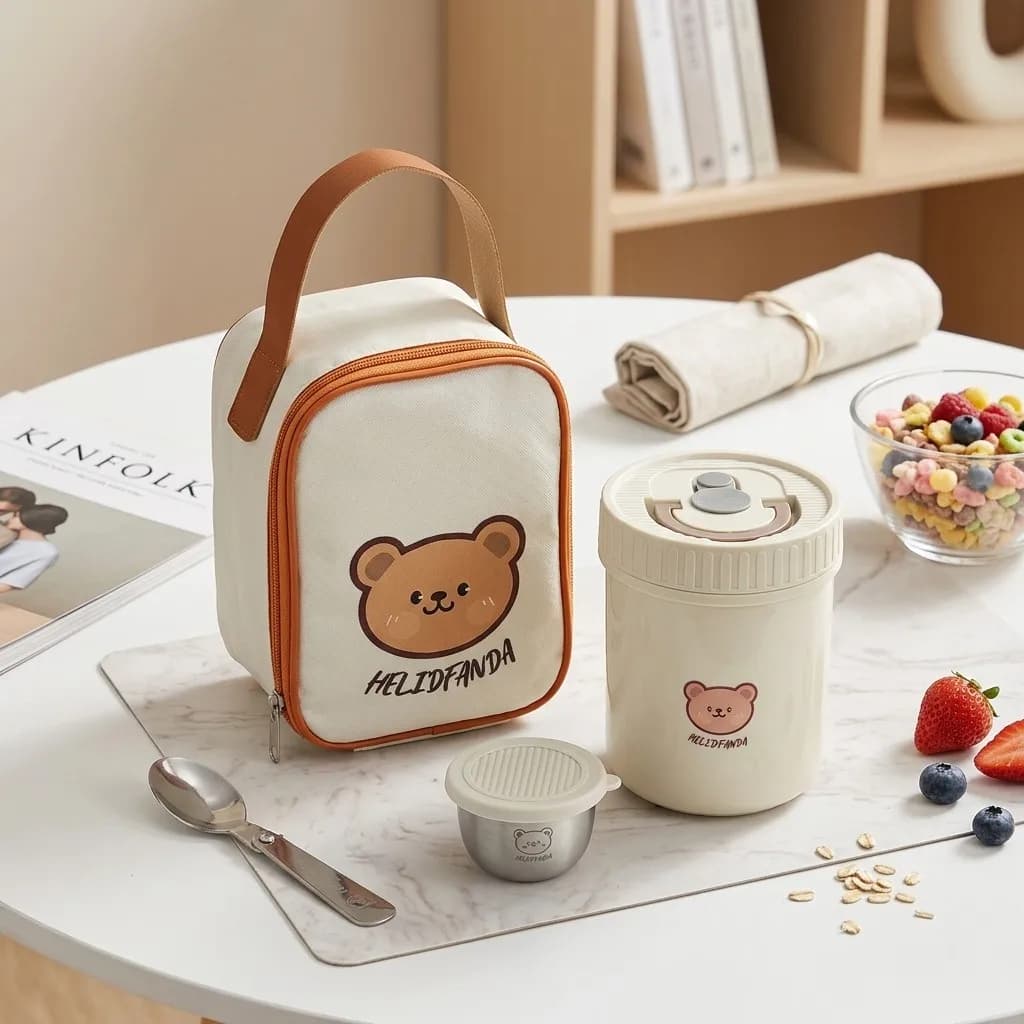 Portable 304 Stainless Steel Insulated Bento Lunch Box Microwavable Oats Container With Handle Hot Food Jar for Kids School
