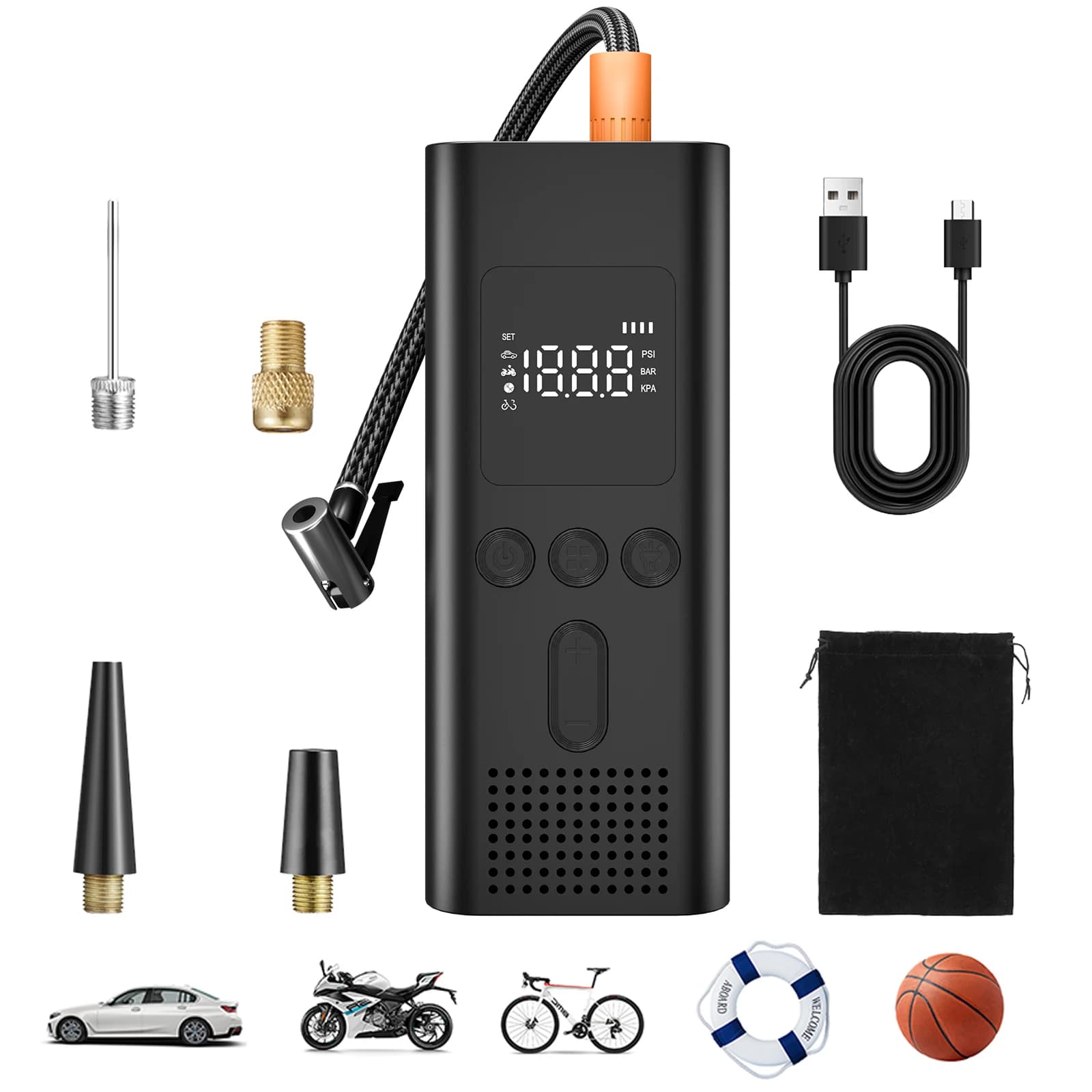 Pompa d'Aria Portatile per Bicicletta, Mini Gonfiatore Elettrico per Ciclismo MTB e Bici da Strada, Design Compatto