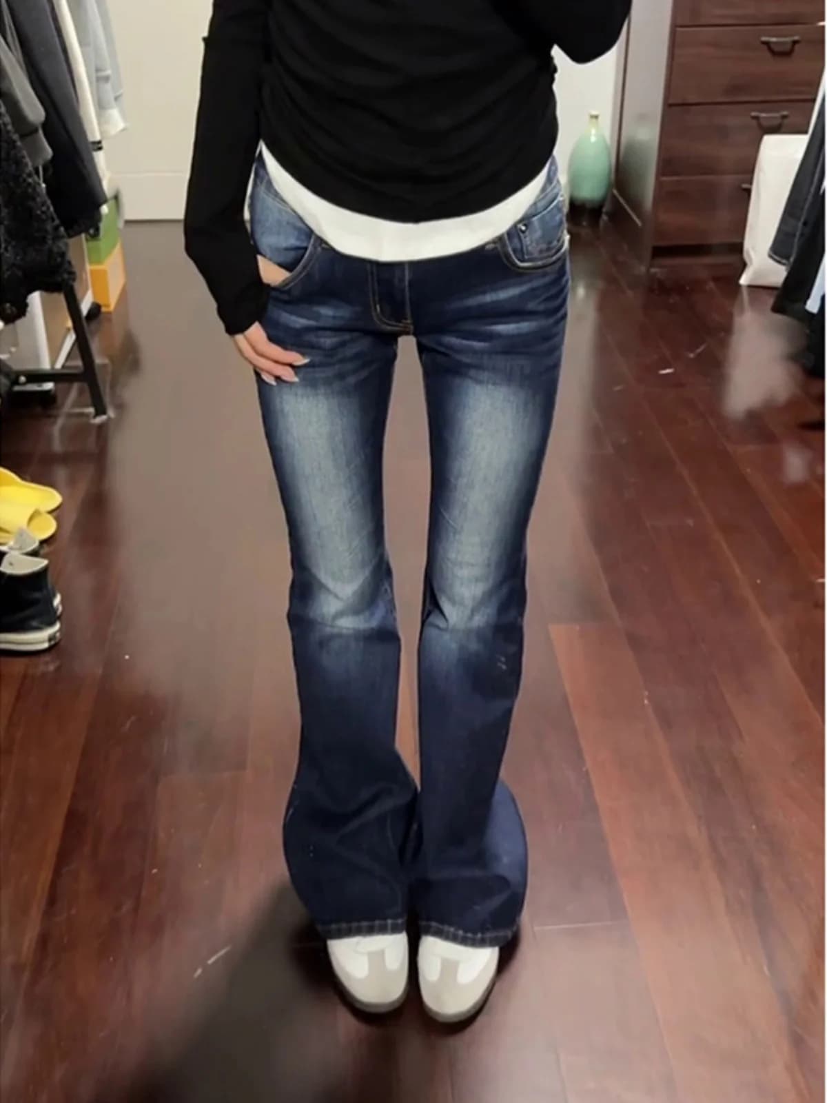 Extended plus Size Low Waist Bell Bottom Jeans Women's Slim Fit Skinny Jeans Blue Denim Spring Autumn New Style Floor Length