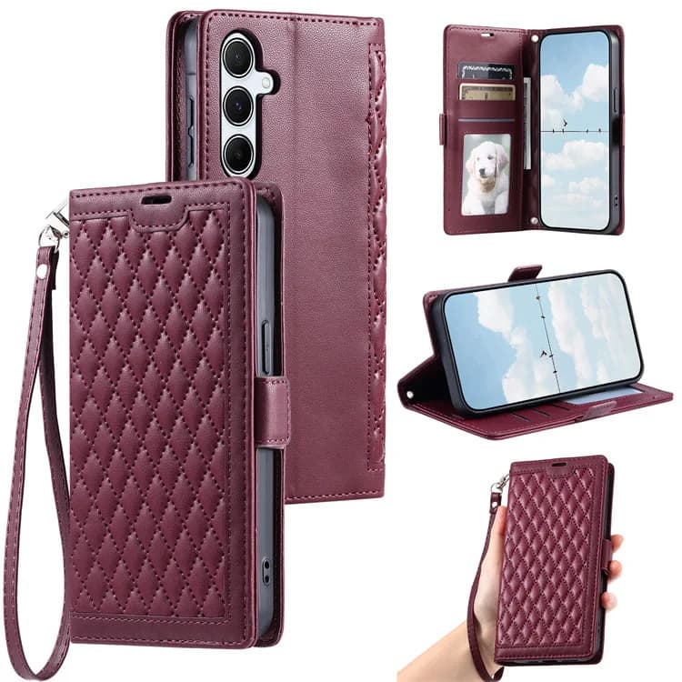 Grid Pattern Crossbody Leather Case For Xiaomi POCO X7 Pro X5 X4 GT X3 NFC F6 F5 F4 F3 Handy Lanyard 3 Card Slot Wallet Cover
