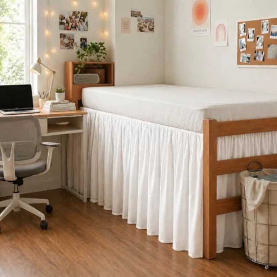 Dorm Bed kirt n XL 46 Inch Drop - Ruffled Dut Ruffle for Colle Dorm Bed plit Corner Eay Fit Long Drop Underbed a Cover oft Wrin