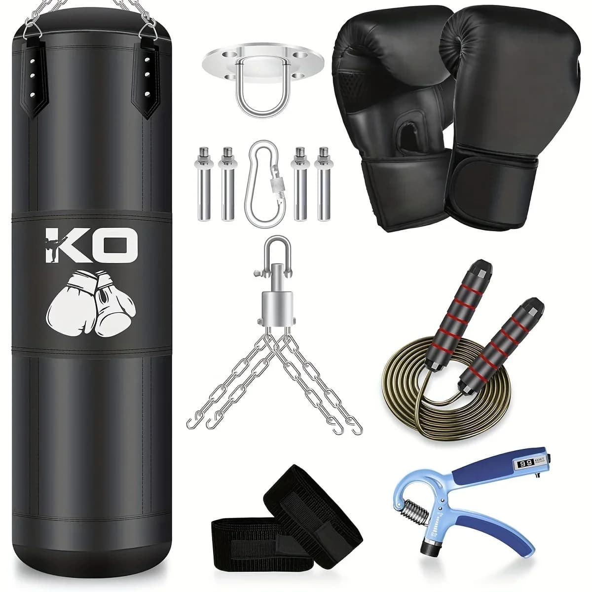 KEEHOME Sacco da boxe da 4 piedi per adulti, sacco da boxe pesante non imbottito 9 in 1, sacco da boxe pesante con guanti da 12 once, fasce protettive, catena, gancio da soffitto per MMA, kickboxing, boxe, karate, muay thai, taekwondo