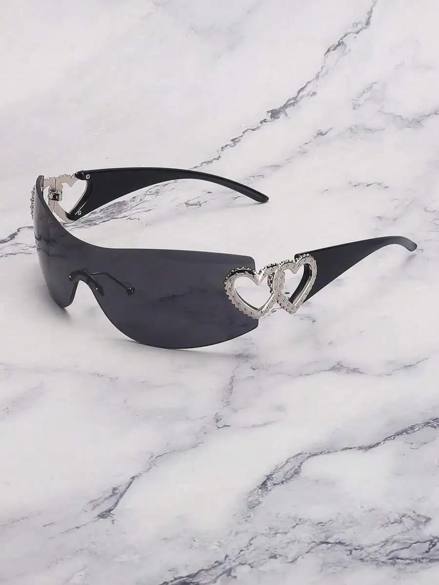 1pc Frameless Heart-Shaped Metal Decor Glasses Y2K Style For Women, Fashion For Beach Party, Gift, Vacation