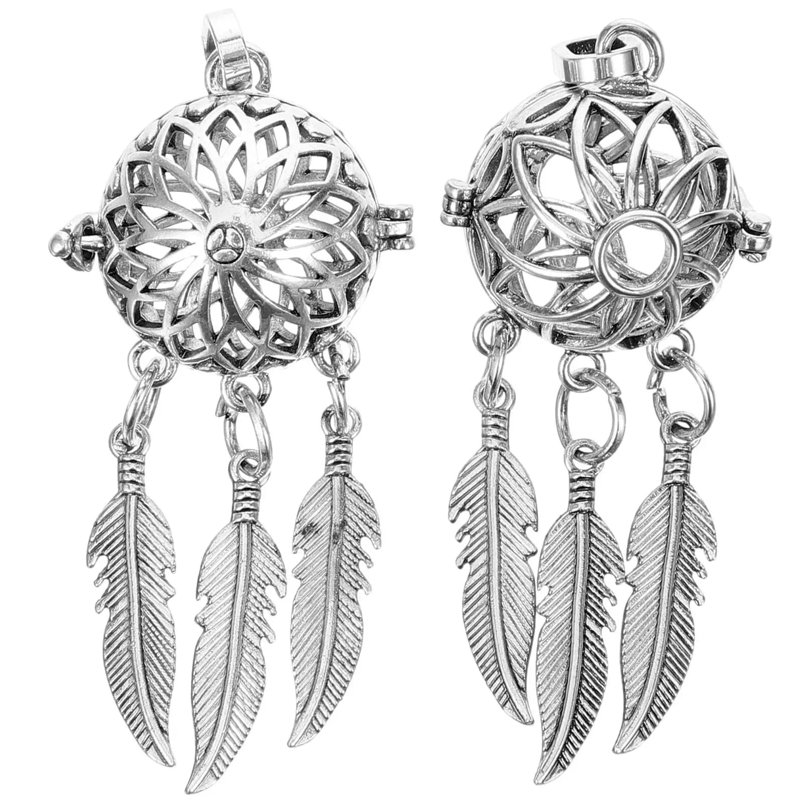 2Pcs Alloy Dream Catcher Pendant for DIY Necklace Bracelet Making Hollow Aroma Pills Container Fashion Jewelry Charm Essential