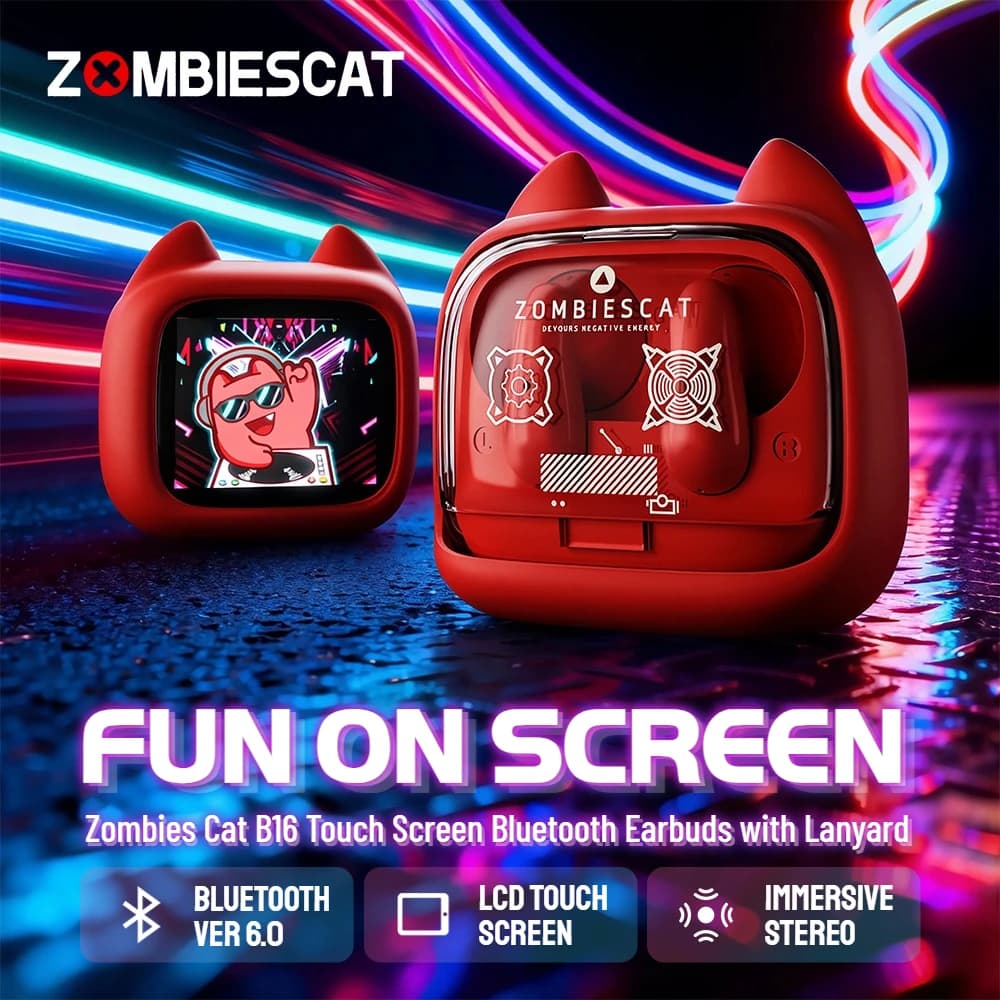 Zombiescat B19 Auricolari Bluetooth 6.0 con touch screen, suono stereo HiFi, cuffie wireless, ENC per chiamate chiare, auricolari TWS wireless.