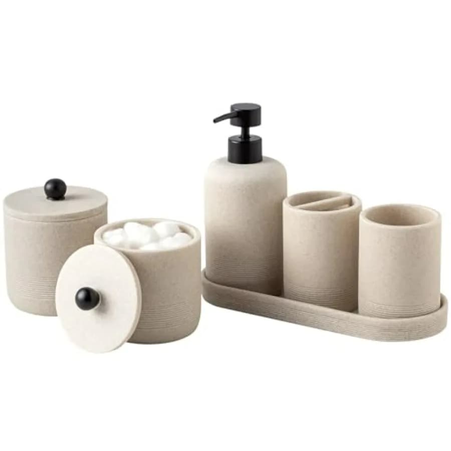 Set di accessori da bagno Set di 6 accessori da bagno moderni con dispenser di sapone da 15,2 OZ Portaspazzolino Vassoio da trucco Bicchiere