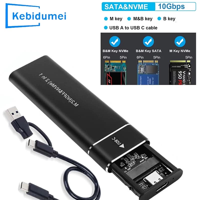 Case per SSD M2, Adattatore Enclosure SSD M.2 NVMe SATA, USB 3.1 Tipo C 10Gbps, Enclosure Esterno a Doppio Protocollo, Supporta Chiavi M e B&M