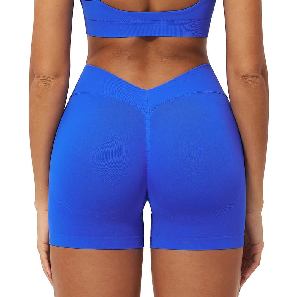 Pantaloncini da yoga senza cuciture da donna, pantaloncini sportivi sexy con schiena a V, pantaloncini da ciclismo traspiranti, pantaloncini da allenamento in palestra, pantaloncini da yoga a vita alta da donna