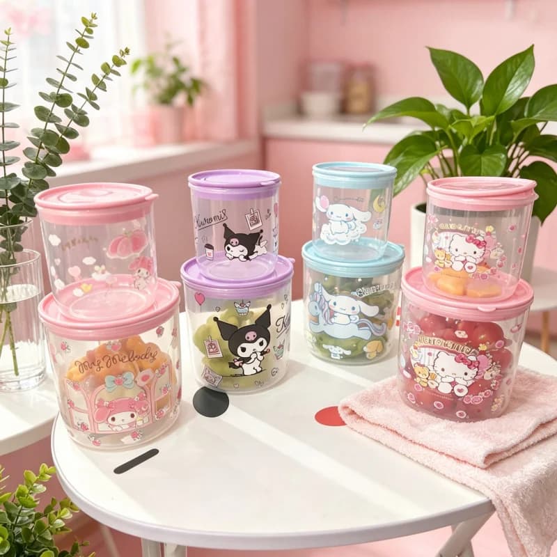 Hello Kitty Kuromi Cartoon Storage Jar Household Food-Grade Airtight Container Airtight Jar for Storing Dry Goods and Candy