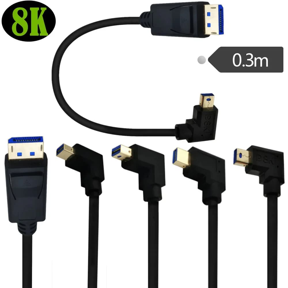 1FT 8K Mini DisplayPort To DisplayPort Cable, Mini DP To DP 1.4 Cable UDLR(Up, Down, Left,Right) Multi-angle for Monitor