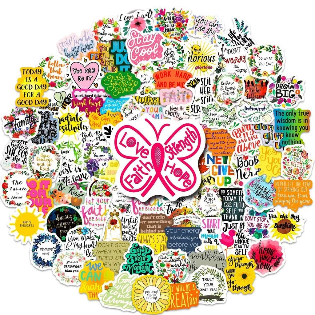 100 pezzi nuove frasi inglesi ispiratrici adesivi graffiti per decalcomanie per astucci per conti a mano da bicicletta (magazio Anime Worlds)