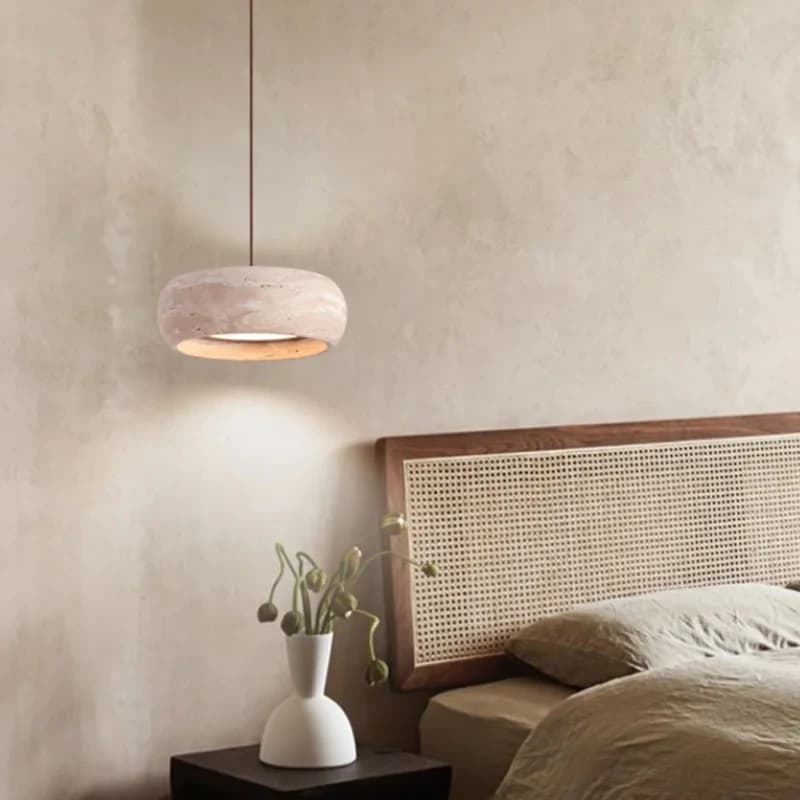 Natural Travertine Pendant Light Round Ring Shape for Kitchen Island Dining Room Bedroom Lighting