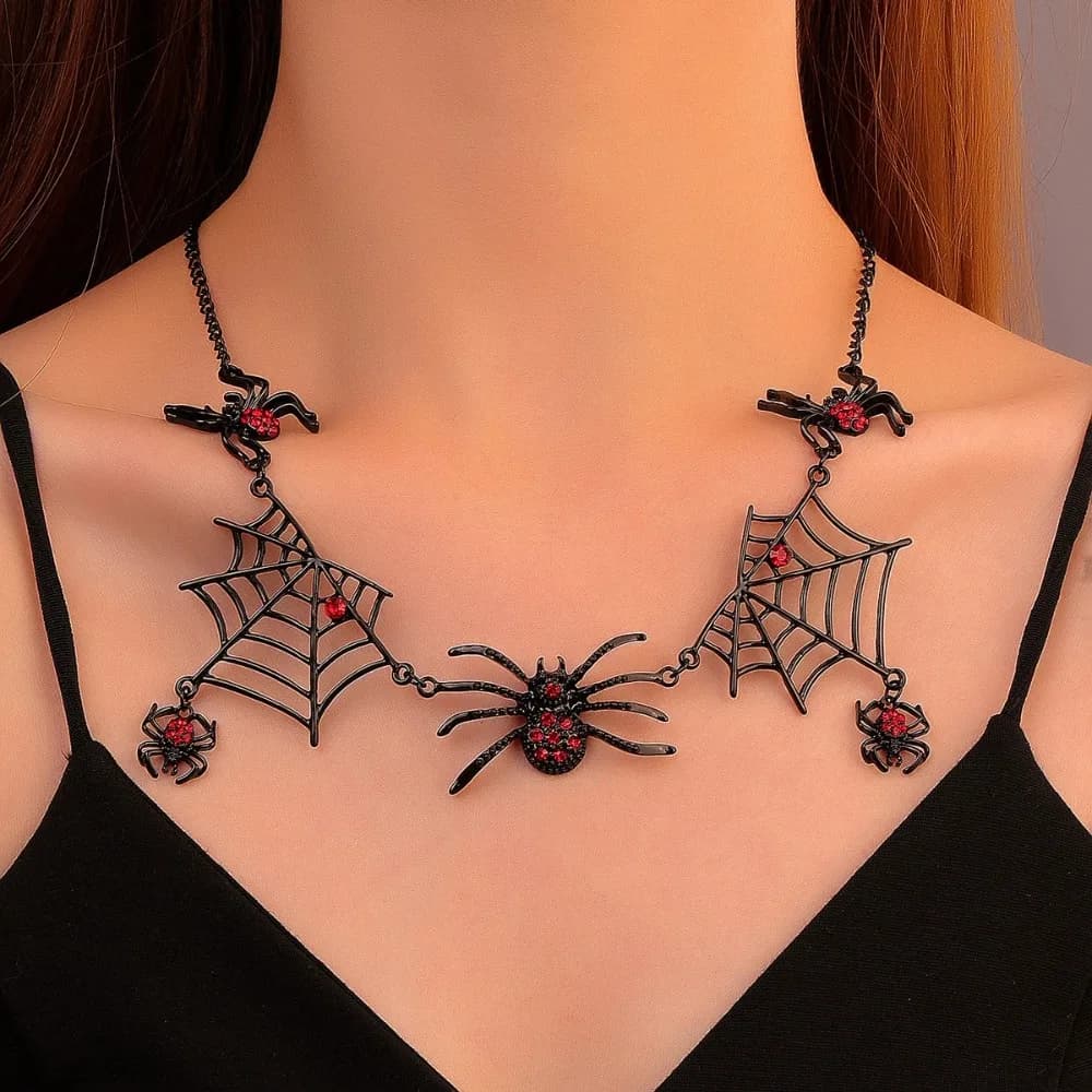 Orecchini con collana con ciondolo ragnatela nera di Halloween per donna uomo punk gotico design clavicola catena girocollo regali di gioielli per feste