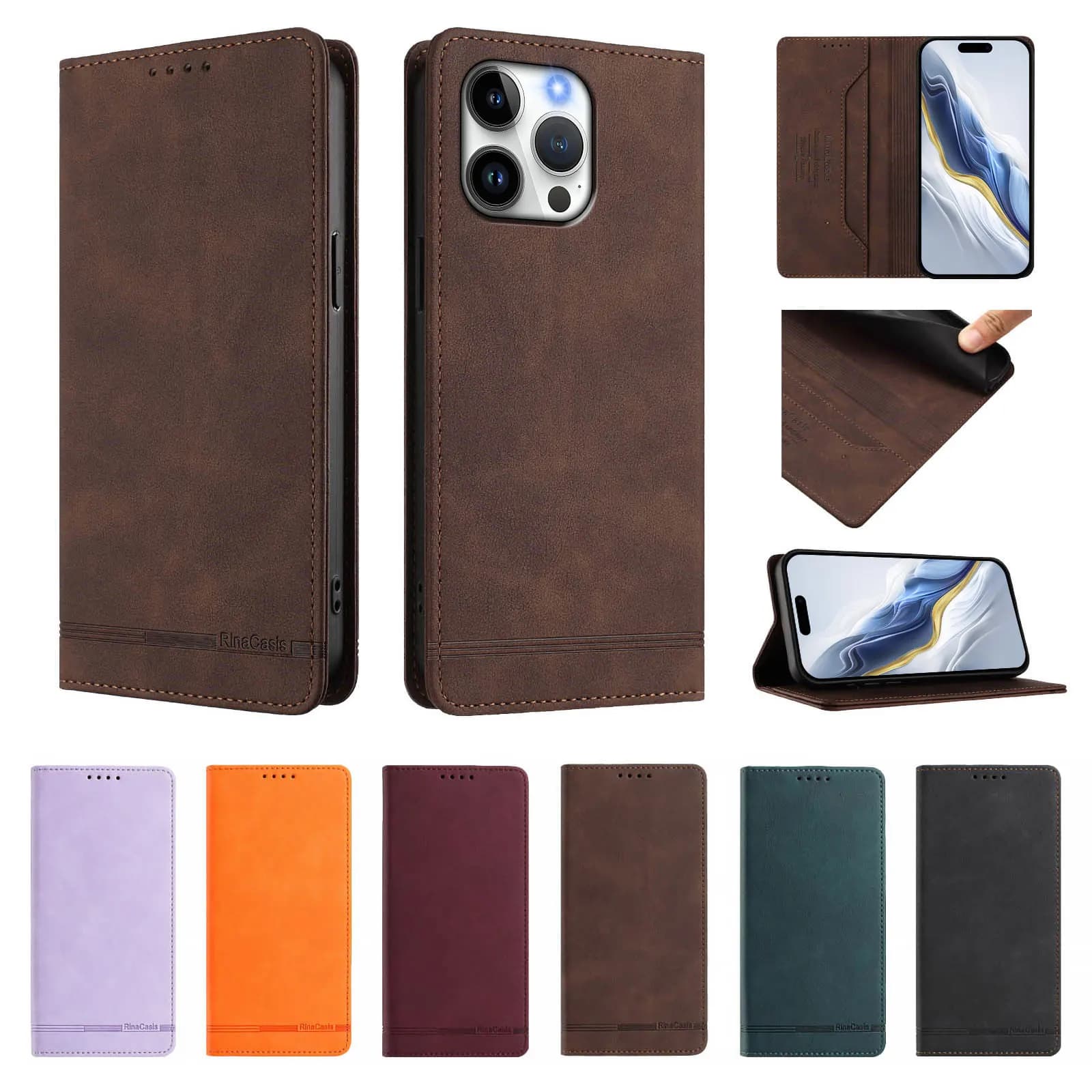 Custodia a libro con blocco RFID per Samsung Galaxy Wide 7 6 5 A Quantum 4 Buddy 3 Jean 2 Jump Retro in pelle con 1 slot per carte e portafoglio integrato