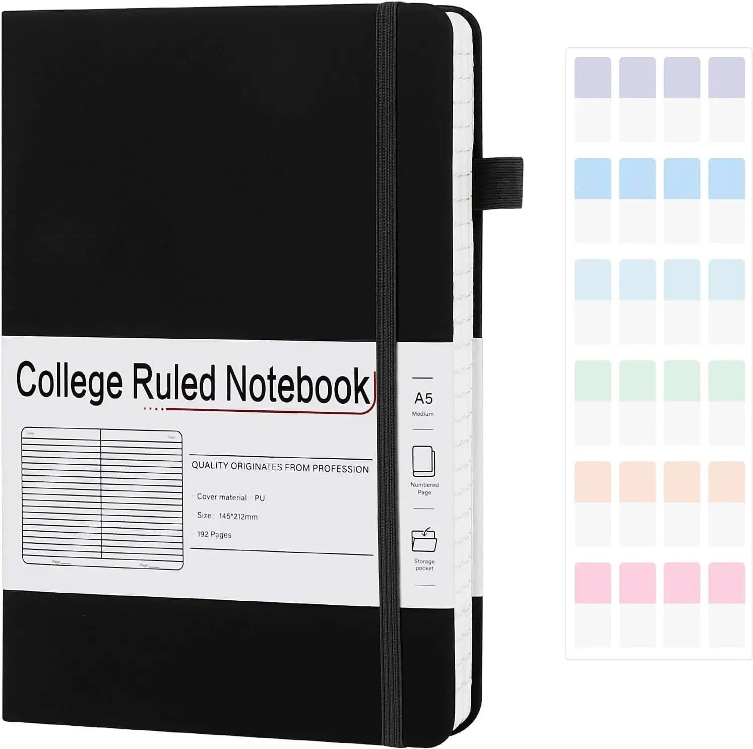 A5 Lined Journal Notebooks for Work, 192 Pages, Medium 5.7x8.3in, College Ruled, Vegan Leather Hardcover, 1 Pack
