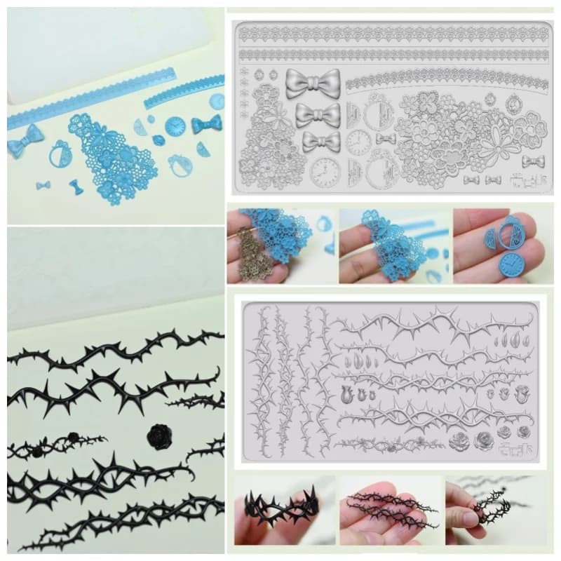 Decorazione per bambole in argilla morbida Spine/Catena di perline/Fabrazione di pizzo Stampo in silicone Colla UVDIY Accessori per abbigliamento per bambole a mano Stampo per modellare