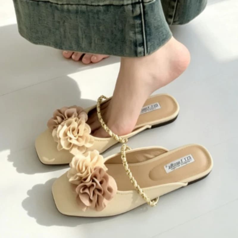 Ciabatte da donna con fiori, sandali bassi casual con cinturino posteriore, nuove infradito alla moda per camminare, ciabatte eleganti da donna