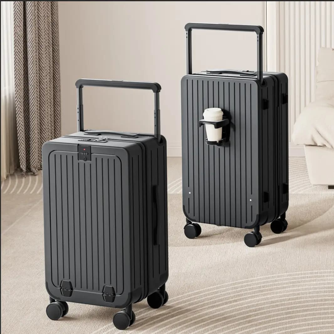 Premium 20-Inch Carry On Suitcases Airline Approved Featuring Wide Handle , Spring-Loaded Aluminum Alloy Telescopic Handle. The Front-Opening Lid Includes A Dedicated, Professional-Grade Laptop Compartment, While Smooth-Gliding 360° Spinner Wheels Ensure