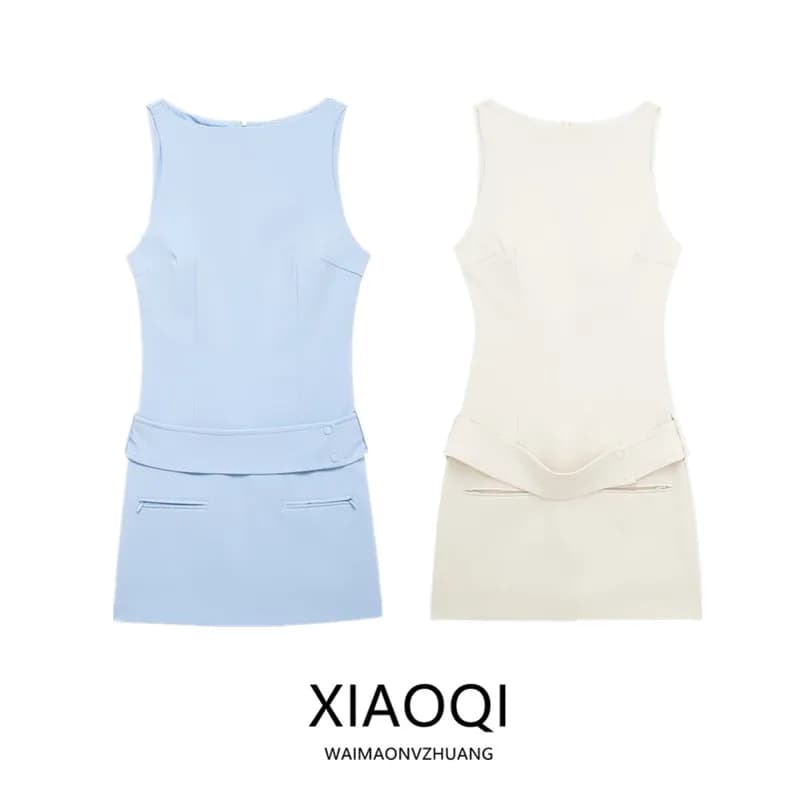 Abito Corto da Donna Primavera 2024 con Cintura, Versatile, Aderente, Elegante per Signore
