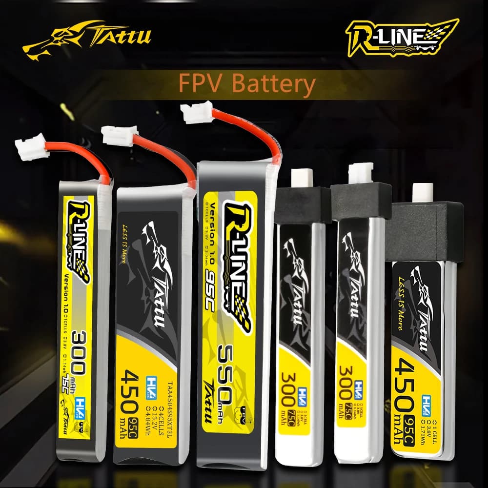 Batteria LiPo TATTU 95C 300/450/550mAh 3.8/7.4/11.1/11.4/14.8V (5 pezzi) per Elicottero RC, Quadricottero, Drone FPV da Corsa - Ricambi