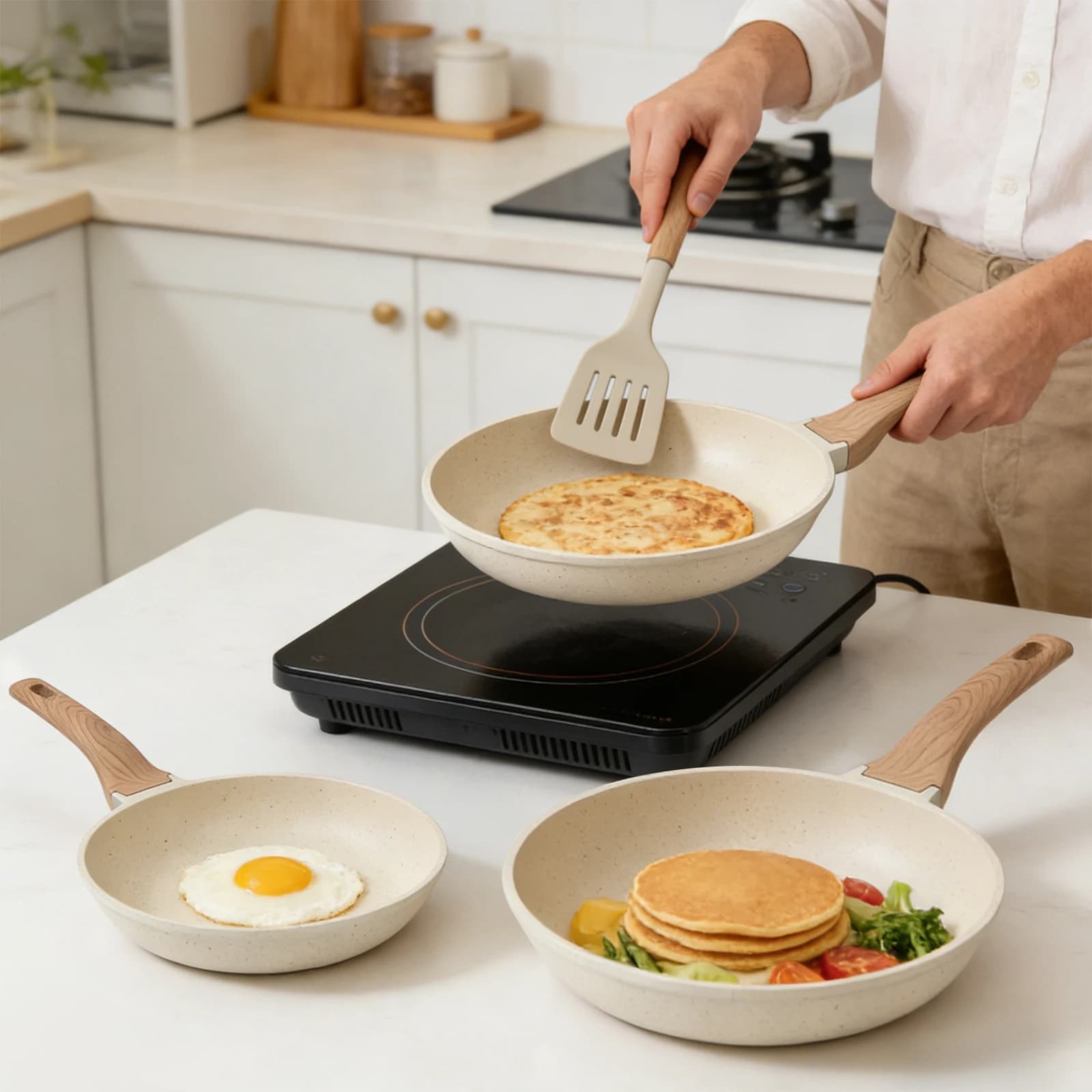 Frying Pan Set,3-Piece Frying Pan,Multi-Size Flat Pan Set,Healthy Cookware Pan,20/24/28cm Dishwasher & Oven Safe Frying Pans,for Daily Cooking