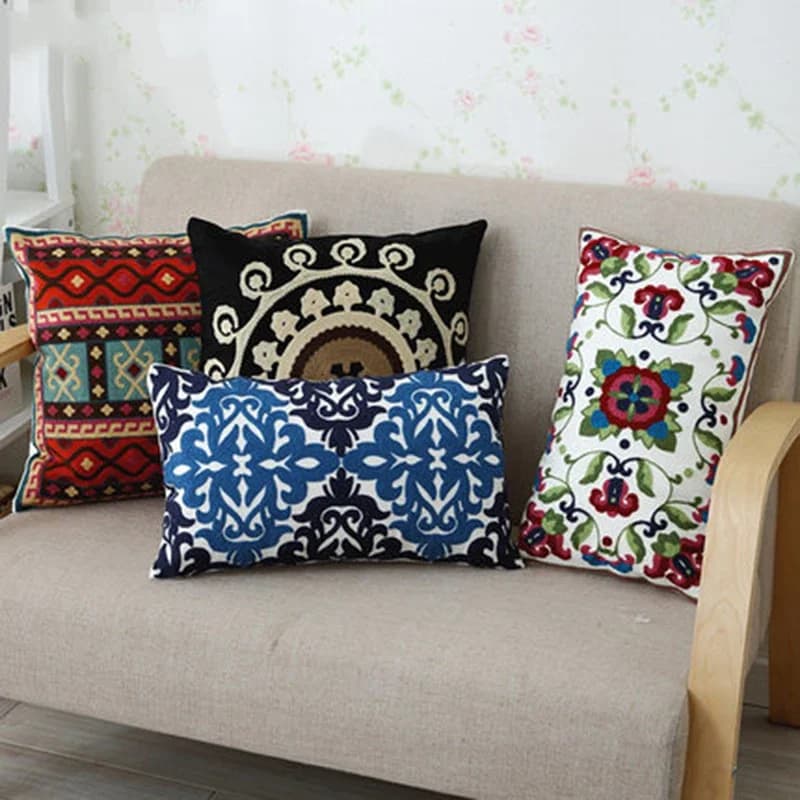 Complementi Arredo Casa Ricamato Fodere Per Cuscini Etnico Floreale Tela di Cotone Rettangolo Ricamo Copertura Del Cuscino Lombare Coperture Per Cuscini 30x50cm