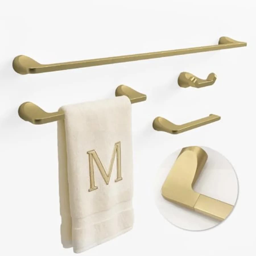Set Portasciugamani da Bagno - Set di 4 Accessori per il Bagno - Set di Accessori per il Bagno Resistenti con Portasciugamani da 25'' e Ganci per Accappatoi