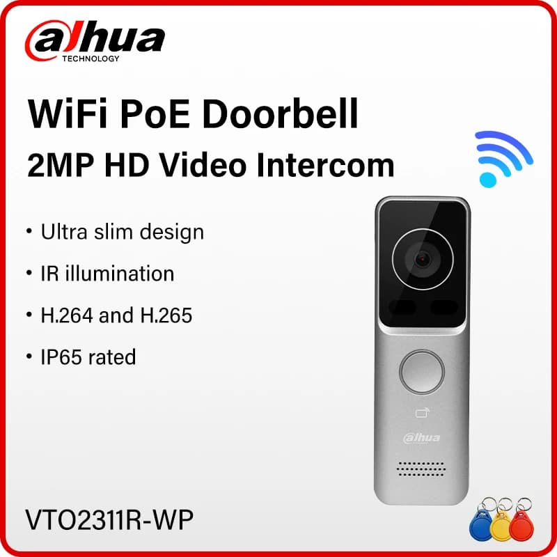 Dahua 2MP WiFi Stazione porta villa Smart Home Wireless PoE Campanello Telecamera Sblocco remoto Videocitofono completamente digitale VTO2311R-WP