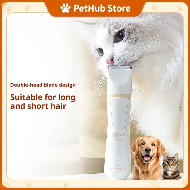 Petsjourney Pet Hair Trimmer Silent Electric Clipper Washable Double Blade Smooth Cutting Grooming Tool For Dog Cat Household