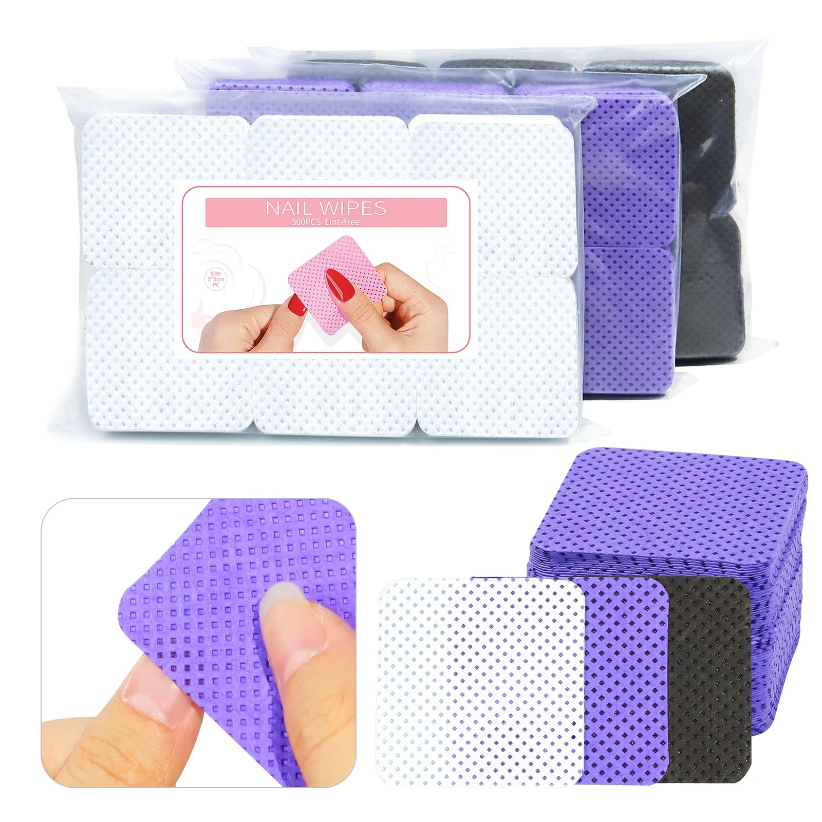 300 pcs/Pack Without Peel Remove Gel Nail Polish Colorful Towel Cotton Sauces Card Drawstring UV Gel Cleaner For Manicure Tool