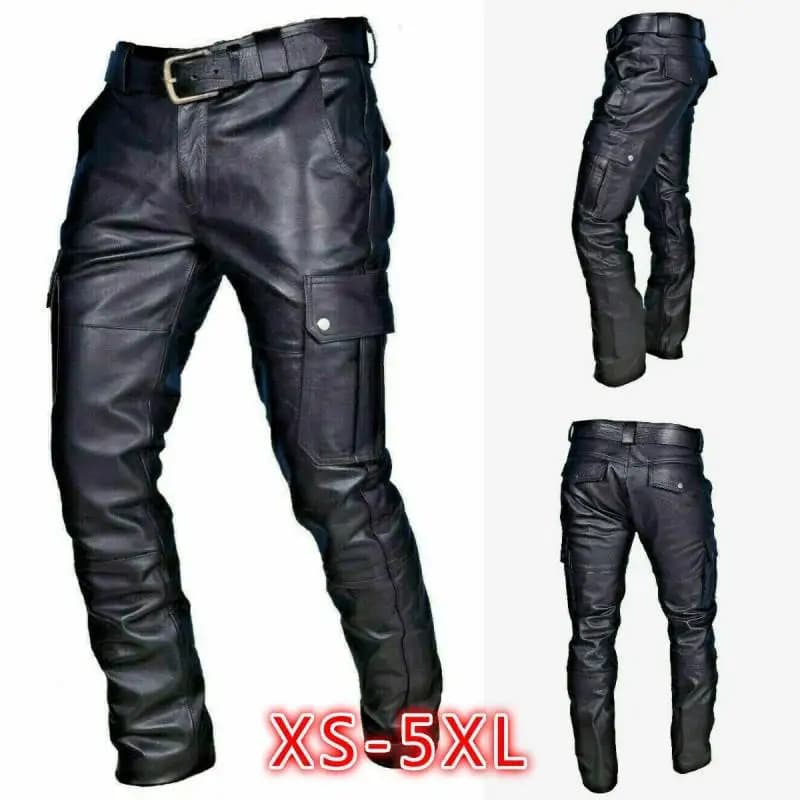 New Wish EU PU Belted Men's Casual Leather Pants Long Trousers Comfortable Fashionable Men's Leather Pencil Pants