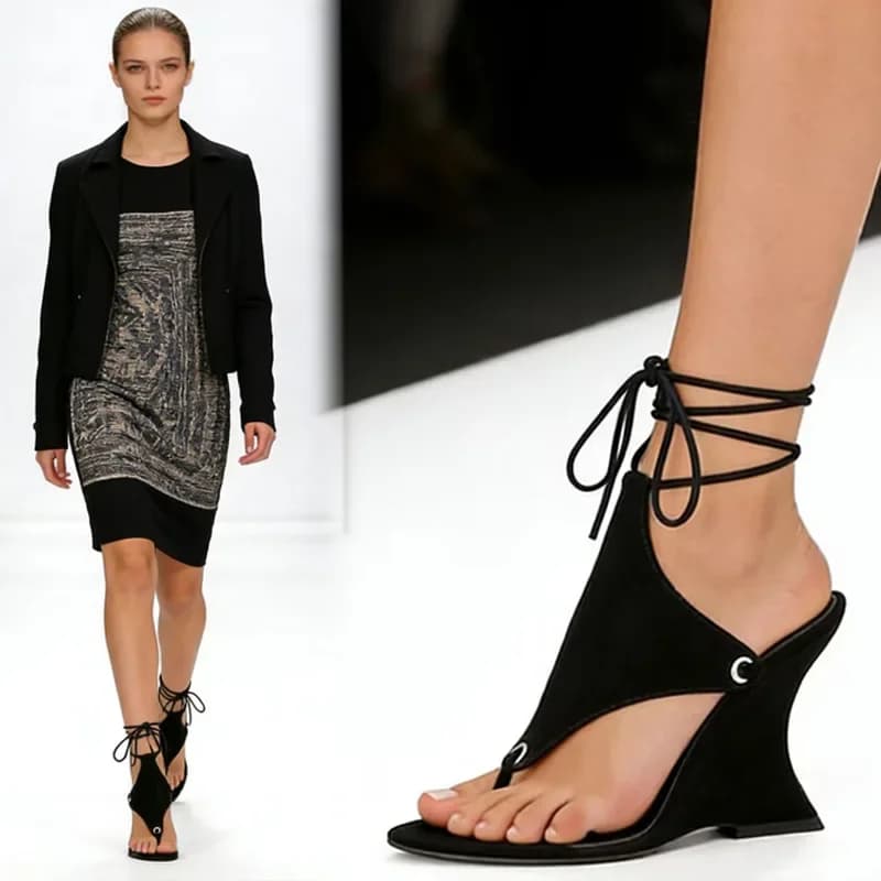 Sandali Romani da Donna con Suola Rossa, Scarpe con Tacco Alto e Punta Aperta, Sexy, con Cinturino alla Caviglia e Tacco Irregolare