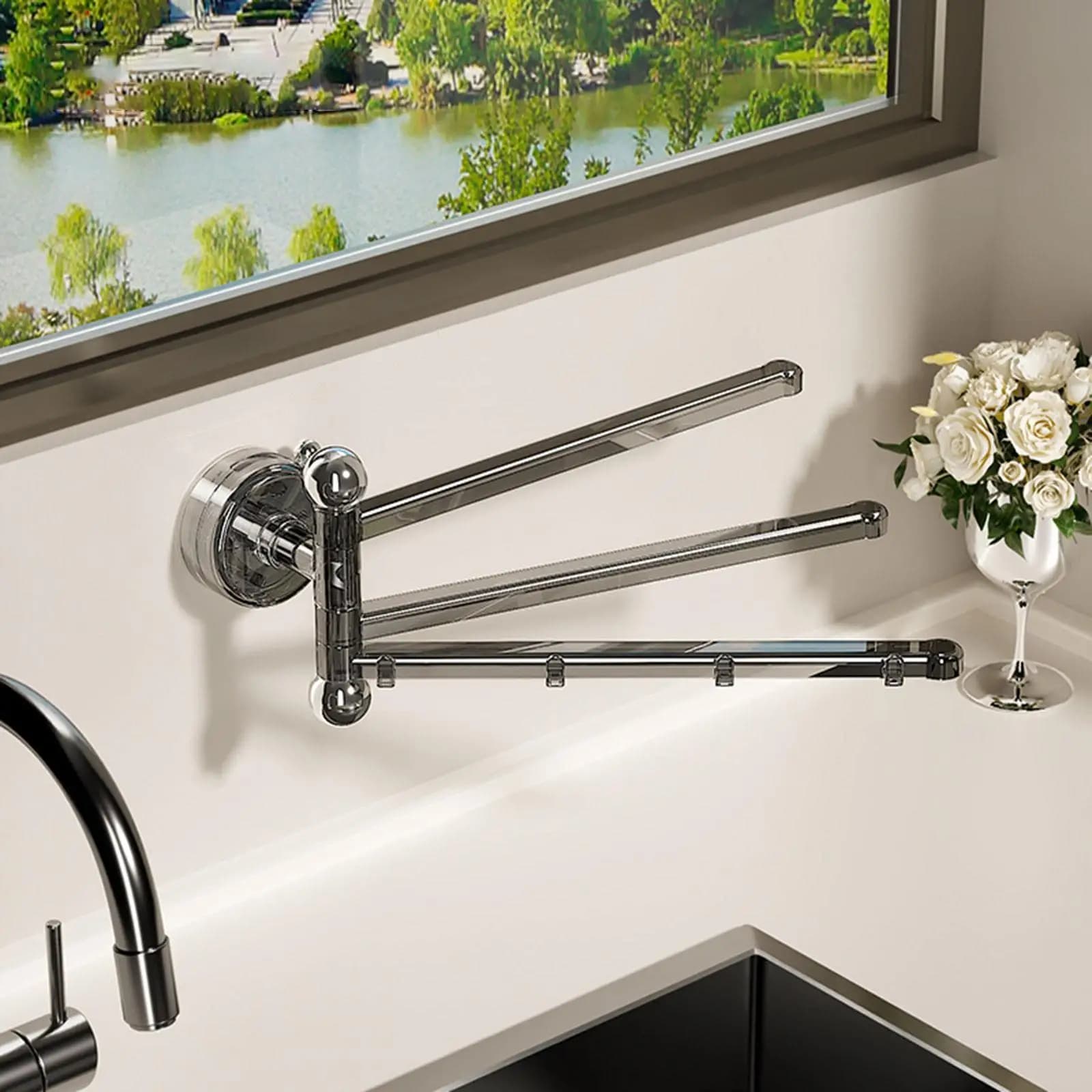 Swivel Towel Rack Towel Bar,Sturdy,Space Saving,Organizer,Wall Mounted,3 Arm,Swing Towel Hanger for Kitchen Shower Room
