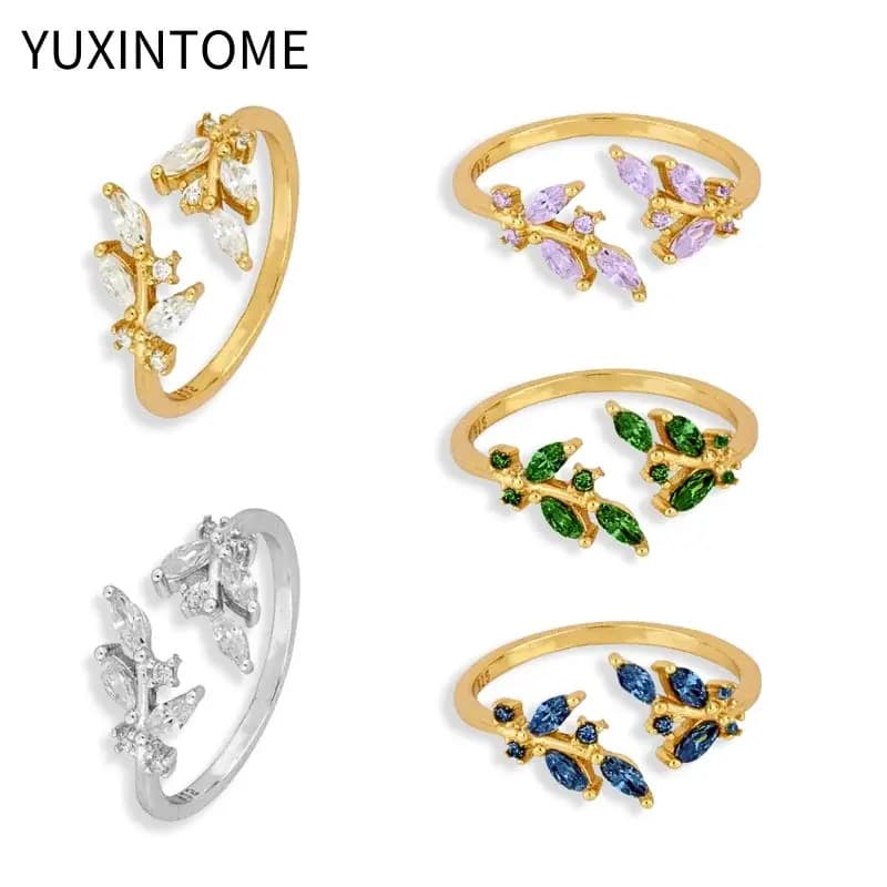 Gold Plated Crystal Rings For Women Adjustable Open Cuff Wedding Engagement Rings Girl Female Party Jewelry Anniversary Gift
