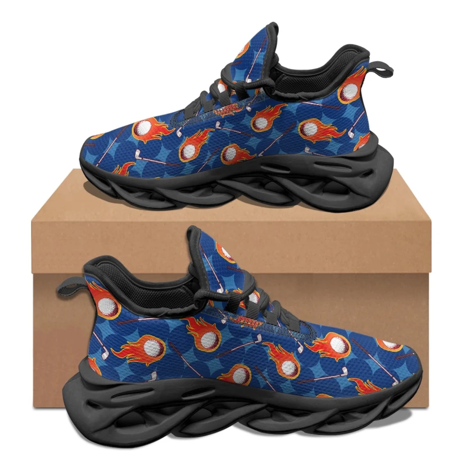 PENSTROLL Flaming Golf Ball Lace-Up Men's Sneakers Blade Sneakers for Walking Non Slip Fashion Sneakers