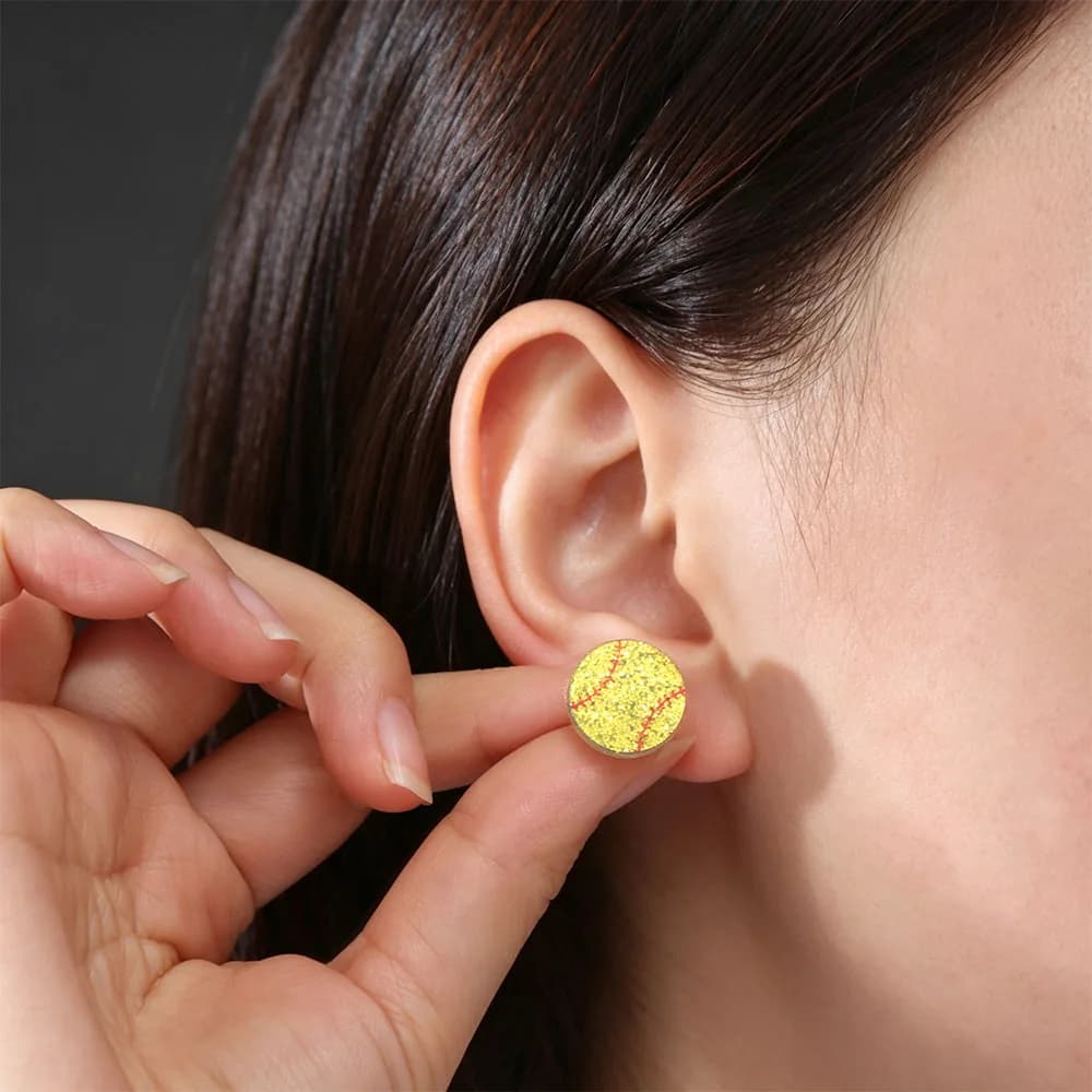 Acrylic Sparkling Ball Stud Earrings Basketball Football Tennis Baseball Acrylic Ball Ear Studs Soccer Rugby Volleyball