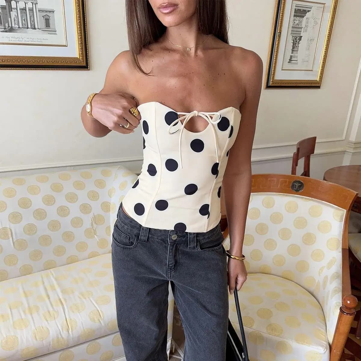 Sexy Spotted Wrap Chest Top Street Style Women's Vest Underwear Tiantan Milu Clothing Cross-Border Autumn New Arrival