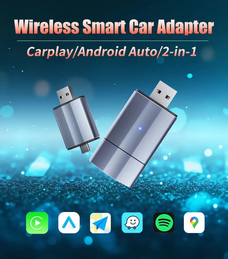 Wireless CarPlay Android Auto 2 in 1 adattatore Wireless Box Smart Dongle Type-C/USB Plug & Play 5.8Ghz WiFi per Android Auto