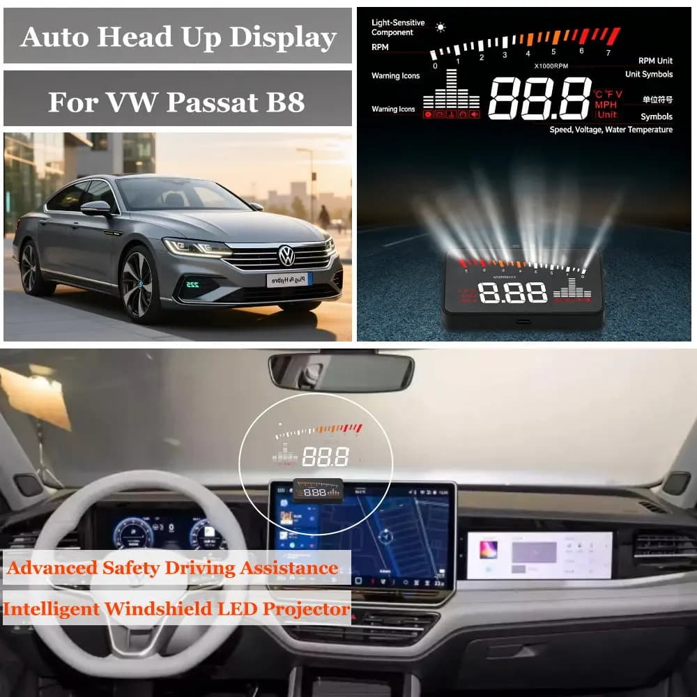 Car Head Up Display For Volkswagen VW Passat B7 B8 2010-2026 AUTO HUD Windshield Projector Accessories Speedometer Odometer RPM