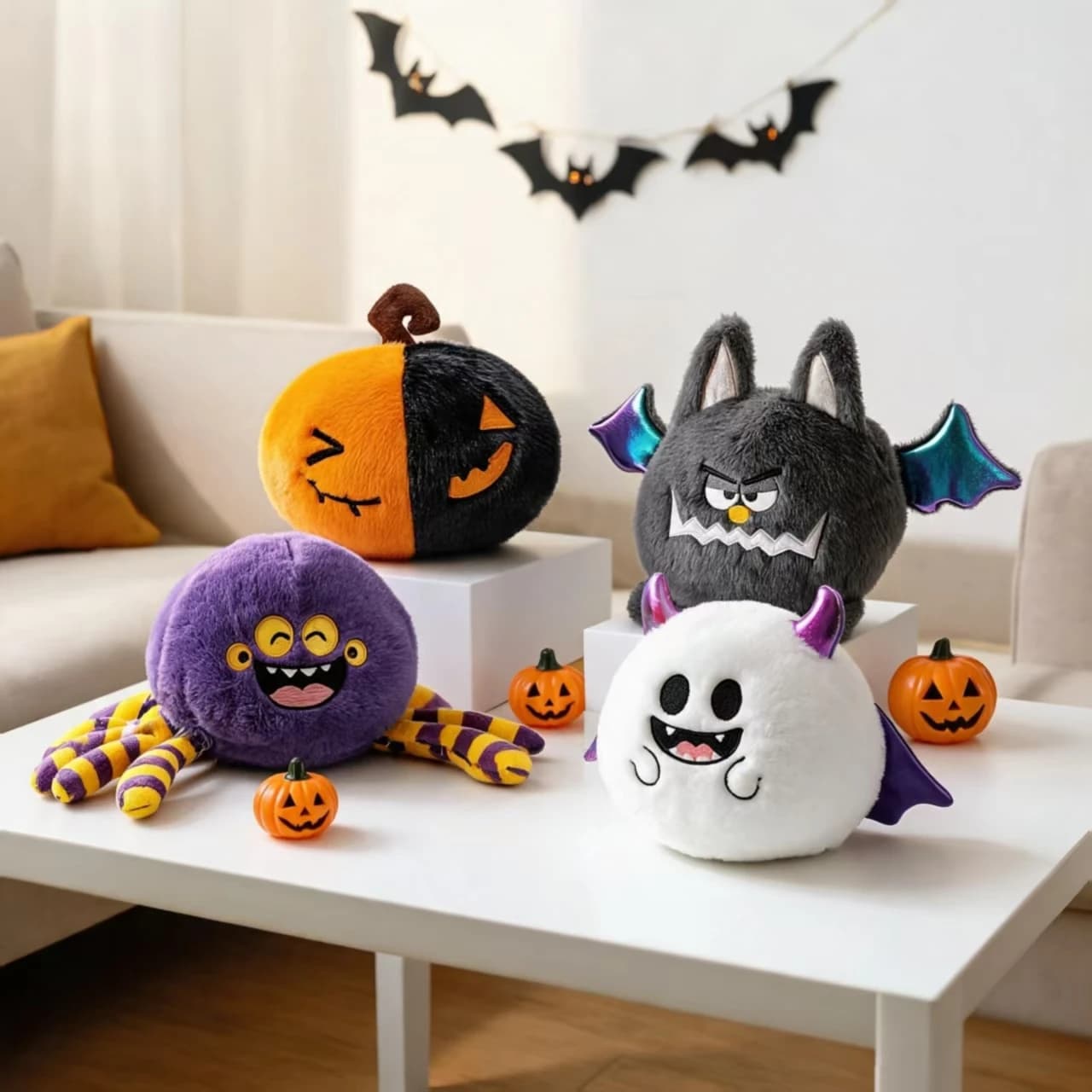 Cute Halloween Plush Doll Kawaii Ghost Spider Bat Pumpkin Stuffed Toy High-Aesthetic Cartoon Doll Festival Party Decoration Gift