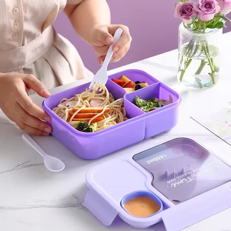 Lunch Box per bambini Studente in plastica Microonde 3 Griglie Bento Box Contenitori portatili per snack per impiegati a prova di perdite con cucchiaio