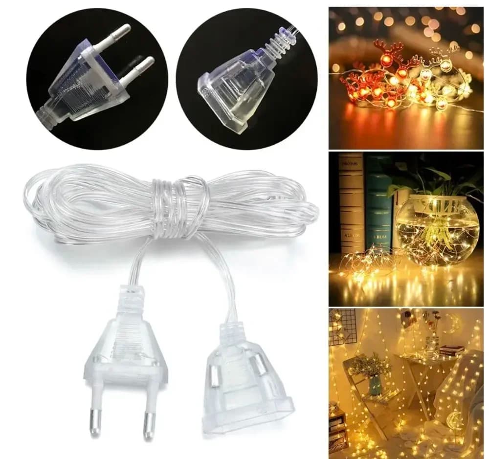 Cavo di prolunga di alimentazione da 3M 5M per spina europea LED prolunga per stringa di luce natalizia cavo interruttore standard luce per tende natalizie