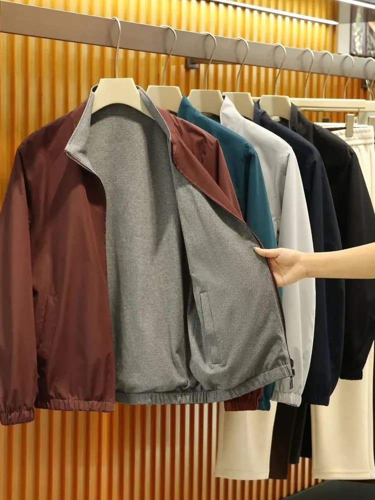 Giacca Casual da Uomo Reversibile per Business, Collo Alto, Versatile, Alla Moda, Leggera, Nuovo Stile Autunnale, Impermeabile in Poliestere