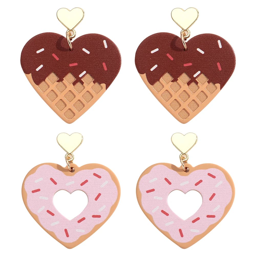 Valentines Sweet Heart Cookie Waffle Drop Earrings for Women Lovely Acrylic Heart Shape Biscuits Dangle Earring Jewelry Gifts