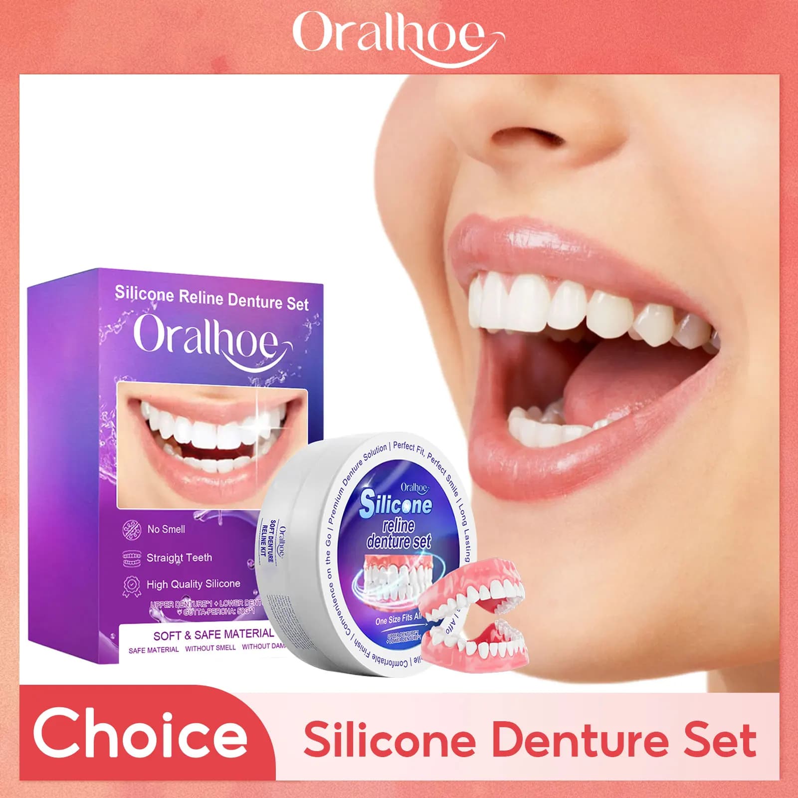 Oralhoe Silicone Prosthetic Prosthetics Temporary Faux Orthodontic Tooth Veneer Upper and Lower Teeth Whitening Bretelle Simulation